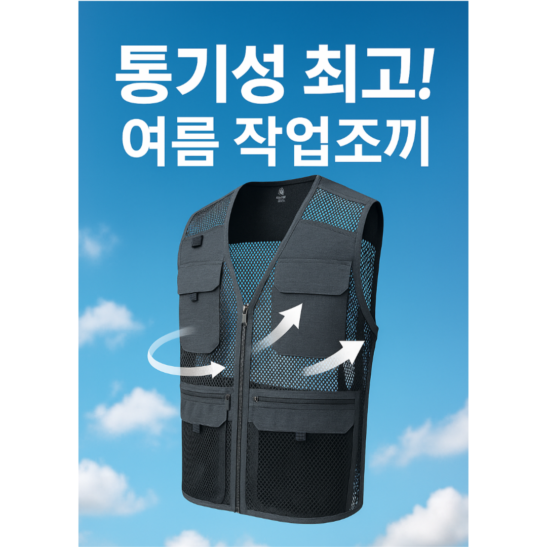 [지벤 ZB-V1923] 여름 망사 작업조끼 통기성 경량 베스트 남성 작업복 다용도 포켓 - 상세 이미지 2