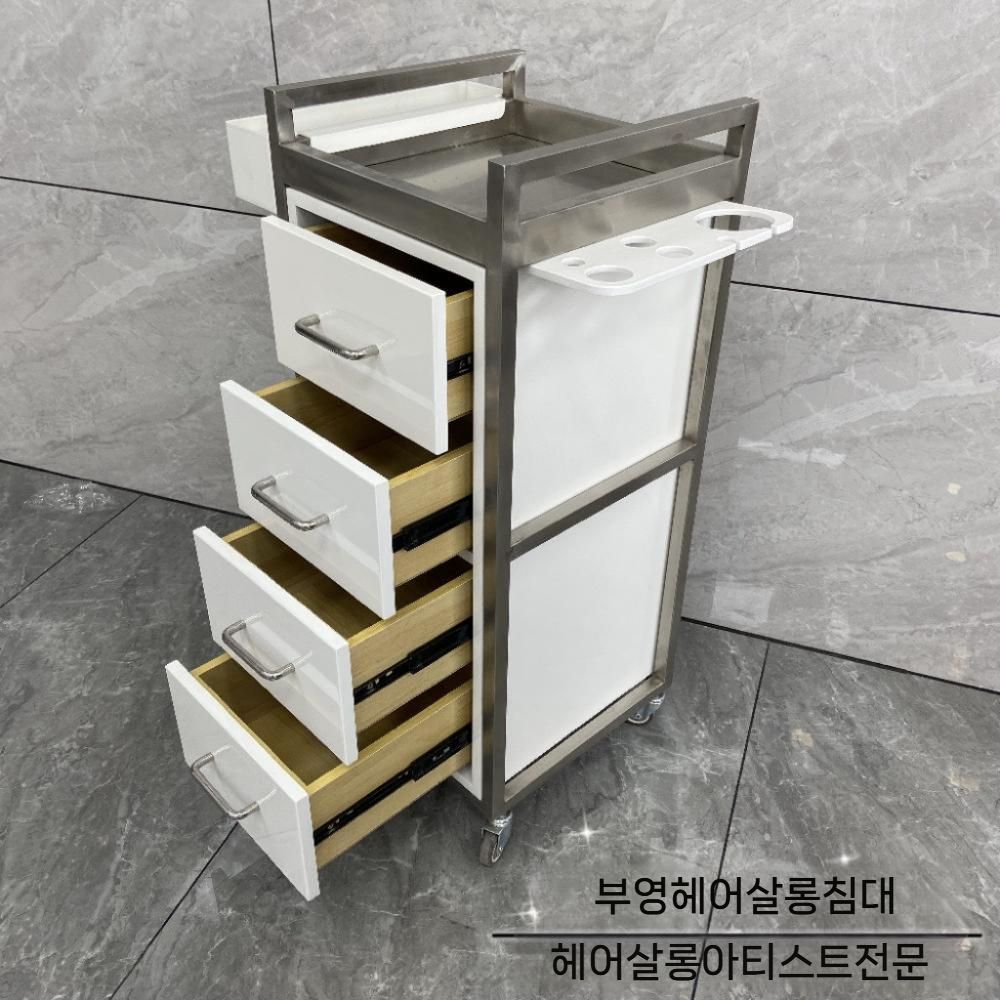 미용실 전용 스텐 선반 정리카트 헤어샵 이동식 거치대 화이트 1x1x1cm - 상세 이미지 4