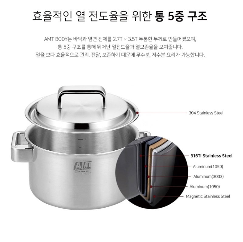 AMT 샤프 316Ti 스테인리스 22cm 티타늄 멀티쿠커 찜기 통5중