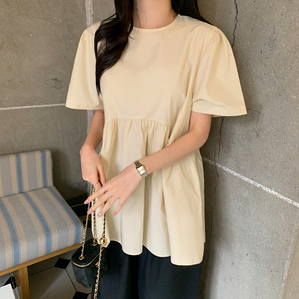 쇼치타 퍼프 반팔 블라우스 - 상세 이미지 5