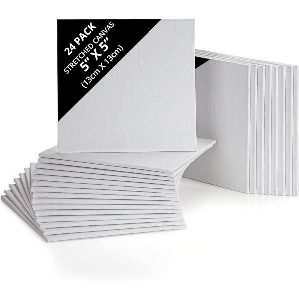 벨뷰 24팩 빈 캔버스 13 x 13cm 5 인치 미리 팽창된 패널 보드 아크릴 및 유화에 적합하며 스케치와 드로잉에도 사용 가능 : 업타운웨이