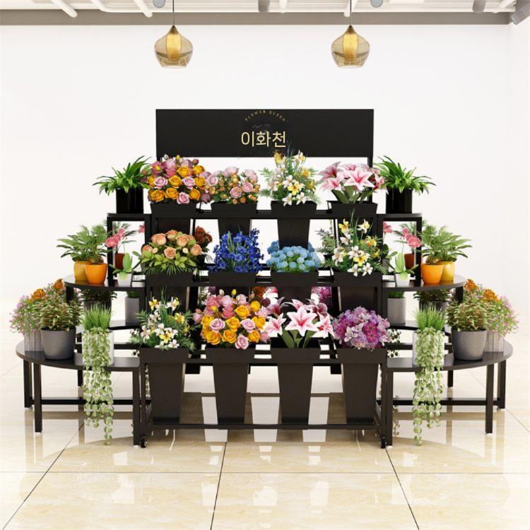 꽃집 화분랙 선반 꽃 거치대 스탠드 꽃다발 진열대 흰색 220cm_꽃바구니(흰)12개 - 상세 이미지 2
