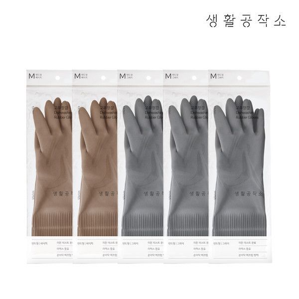 생활공작소 고무장갑 밴드형 5입M 그레이 베이지 1829911 J : JPshopthree