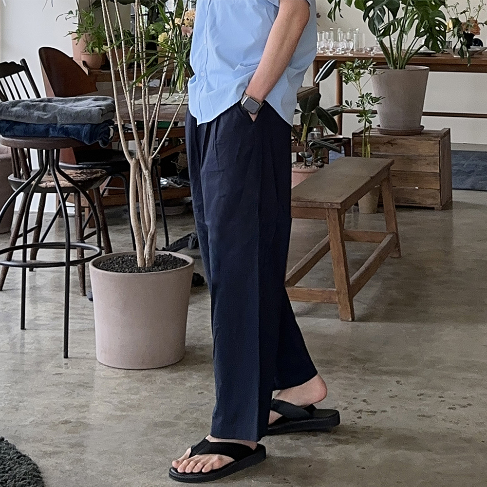 남자 여름 바지 밴딩 아이스 와이드 팬츠 남성 린넨 바지 이미지 3