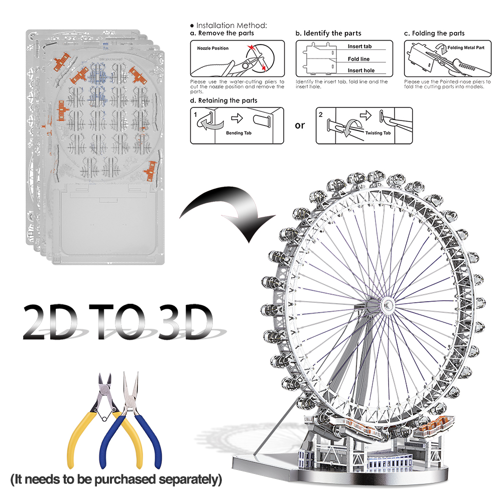 피스쿨 3D 메탈퍼즐 입체퍼즐 런던아이 Large 영국 랜드마크 모형 DIY 조립 키트 이미지 8