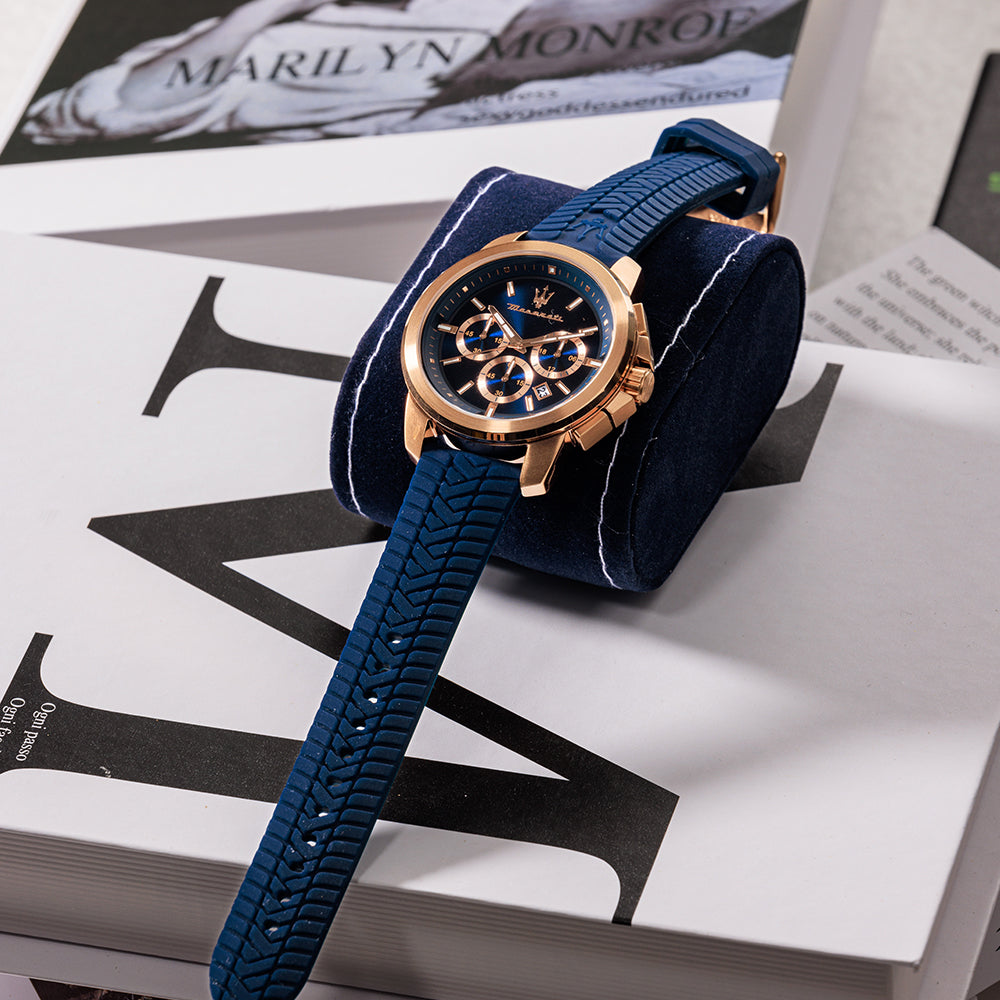 [Italian Design] 마세라티 남자 SUCCESSO 고무 클래식 손목 패션 방수 야광시계 블루 - 상세 이미지 5