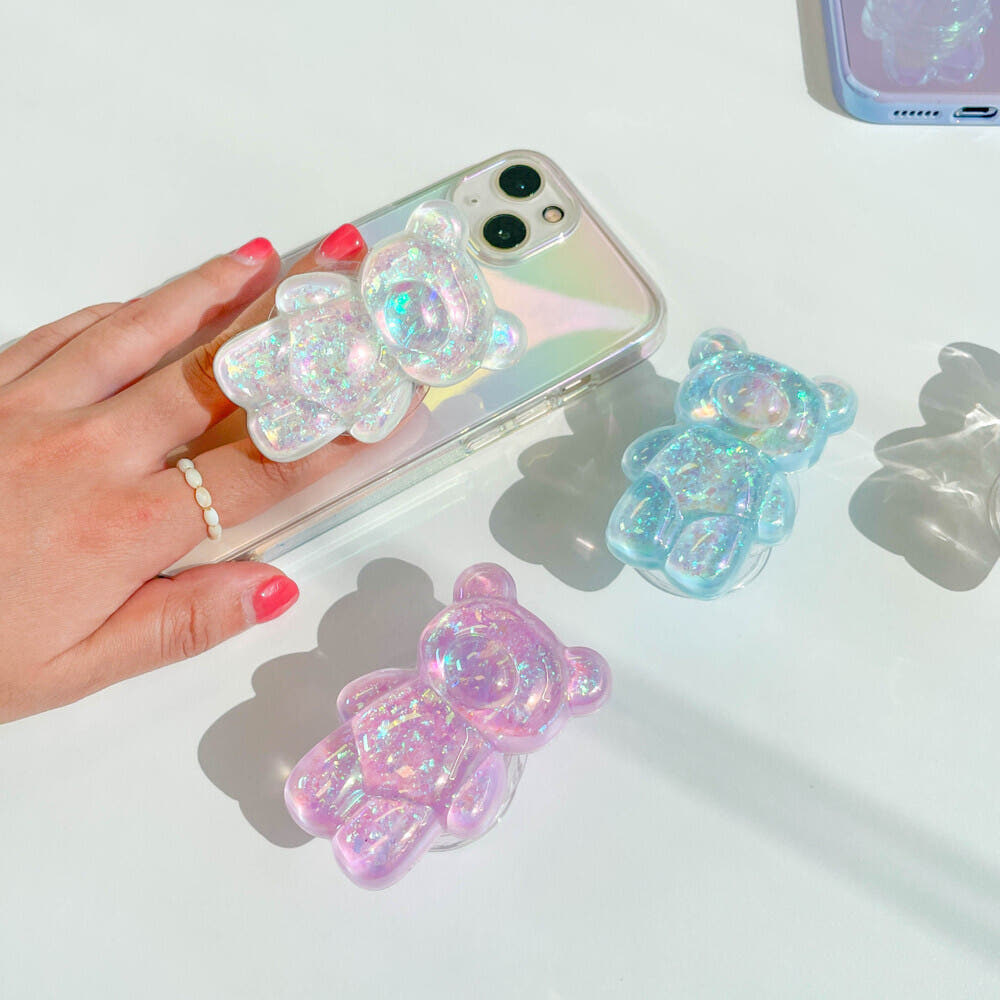 곰돌이 그립 톡홀더 글리터 홀로그램 핸드폰 스마트톡