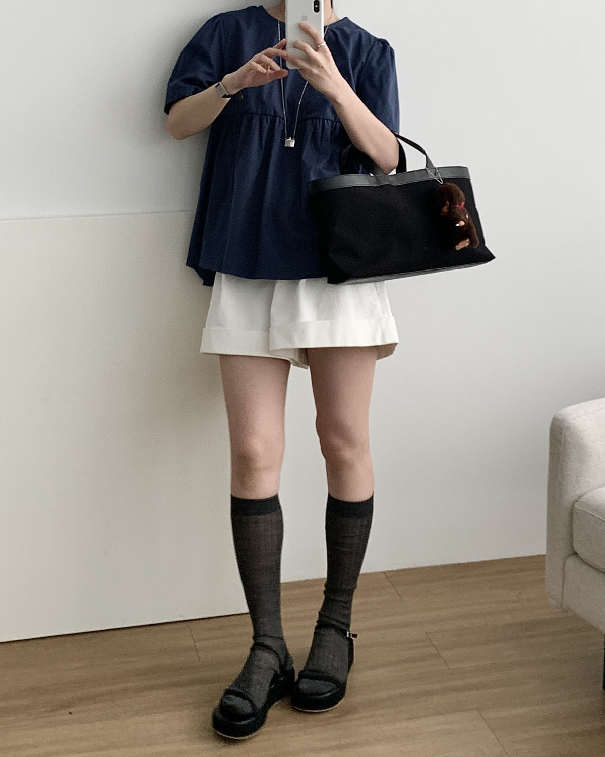투웨이 블라우스 퍼프 반팔 플레어 노카라 셔링 코튼블라우스 웨어링무드 (2c) - 상세 이미지 2