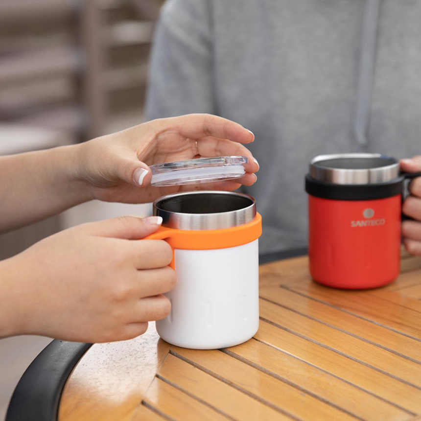 산테코 케미 보온보냉 이중진공 뚜껑 스텐머그컵 350ml, 오렌지레드, 1개 - 상세 이미지 5