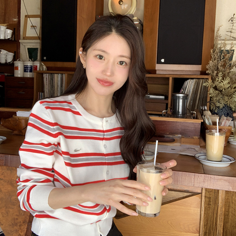 포디드 펜던트 스트라이프 라운드 긴팔 가디건 cd3379 - 상세 이미지 3