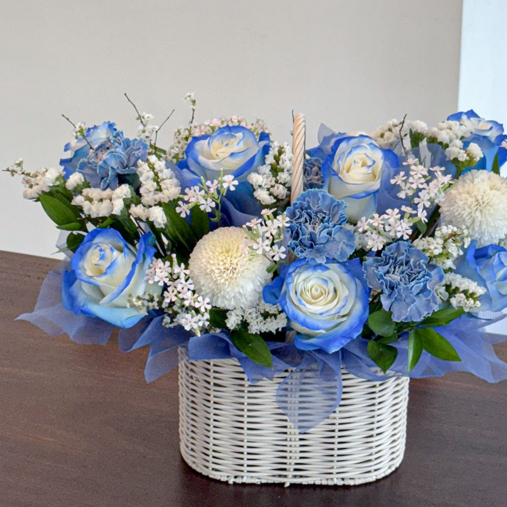 미드나잇 블루 프릴 생화 꽃바구니 생일선물 꽃배달
