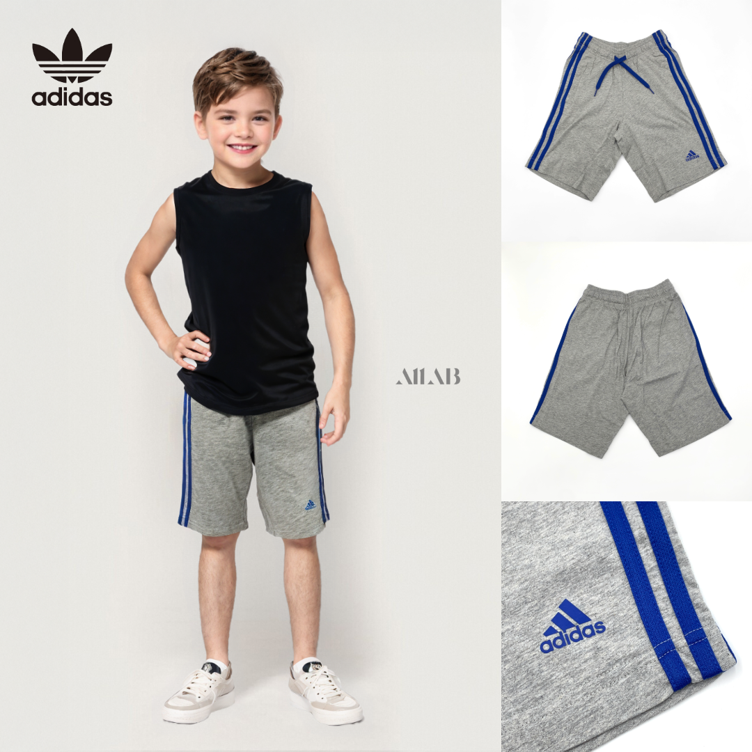 [오늘출발] 아디다스 키즈 반바지 에센셜 삼선 면 쇼츠 드라이핏 기능성 여름 그레이(블루3선), 130