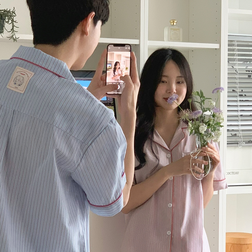 코코조이 스트라이프 반팔 커플파자마 남녀공용 잠옷세트 2color - 상세 이미지 3