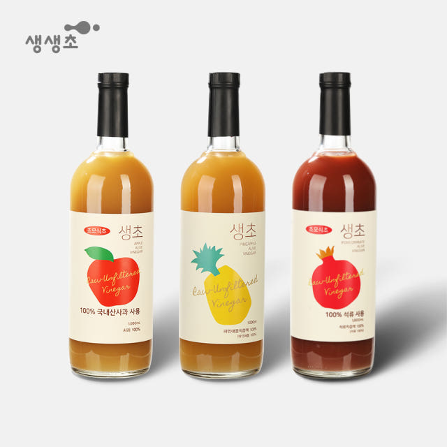 생생초 사과초모식초 국내산 애플사이다비니거 생초 사과 3병 1000ml 묶음세트(푸어러 포함) 애사비