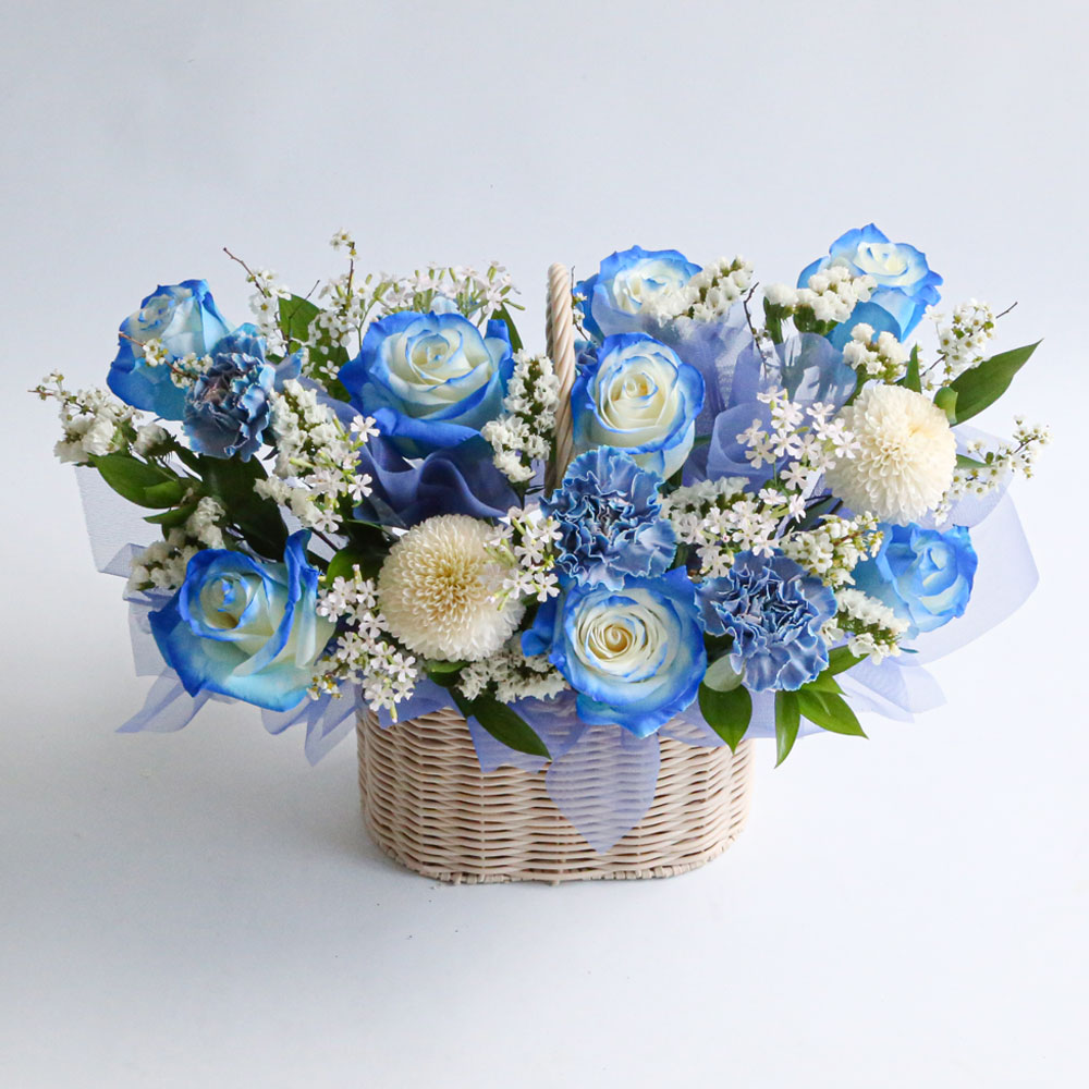 미드나잇 블루 프릴 생화 꽃바구니 생일선물 꽃배달