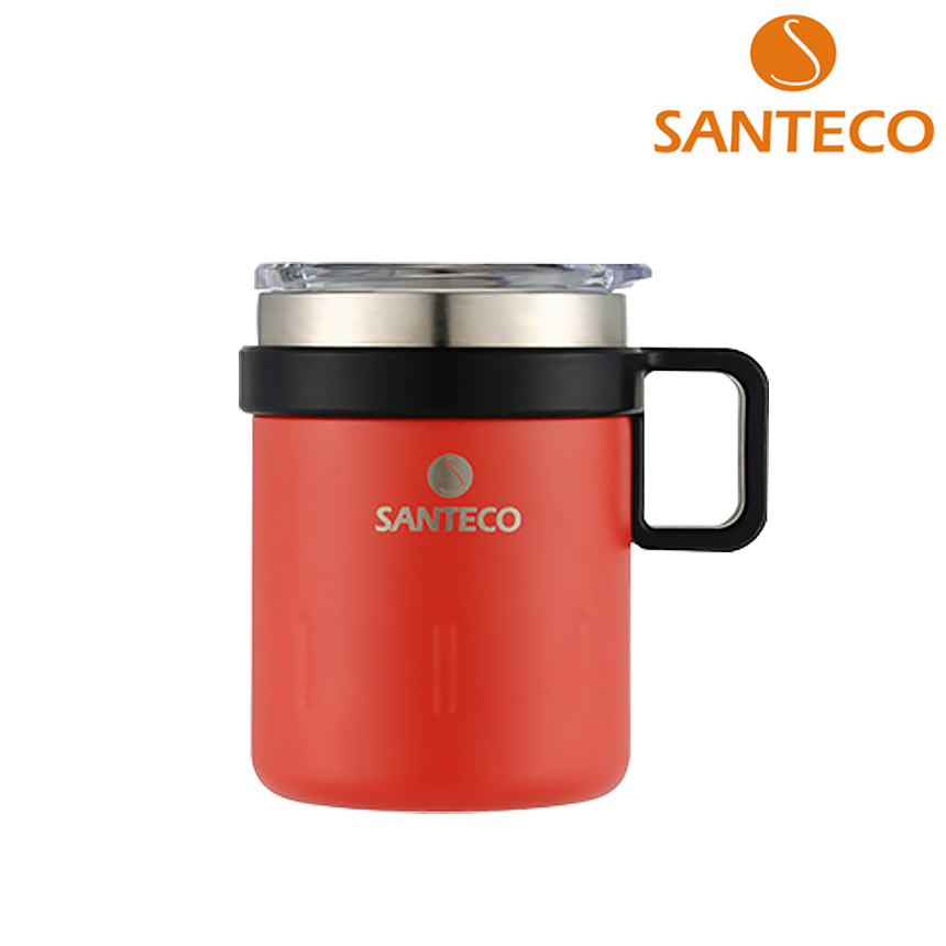 산테코 케미 보온보냉 이중진공 뚜껑 스텐머그컵 350ml, 오렌지레드, 1개 - 상품 이미지