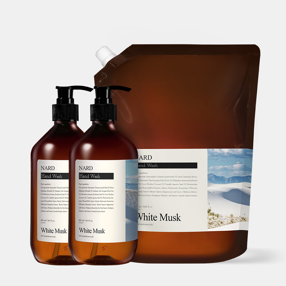 [본품+리필세트] 나드 리프레쉬 퍼퓸드 핸드워시 화이트머스크향 500ml 2개입 + 리필 1L