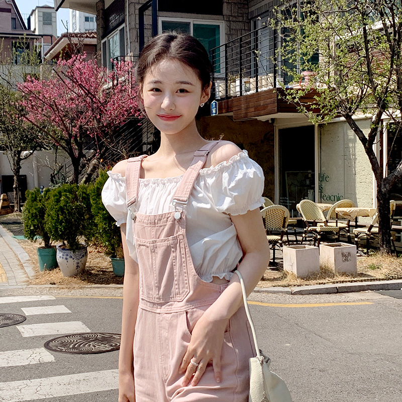 오프숄더 퍼프 셔링 밴딩 크롭블라우스 bs8177 - 상세 이미지 4