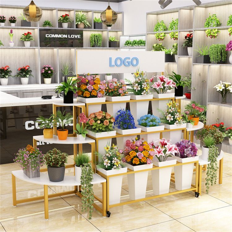 꽃집 화분랙 선반 꽃 거치대 스탠드 꽃다발 진열대 흰색 220cm_꽃바구니(흰)12개 - 상세 이미지 3
