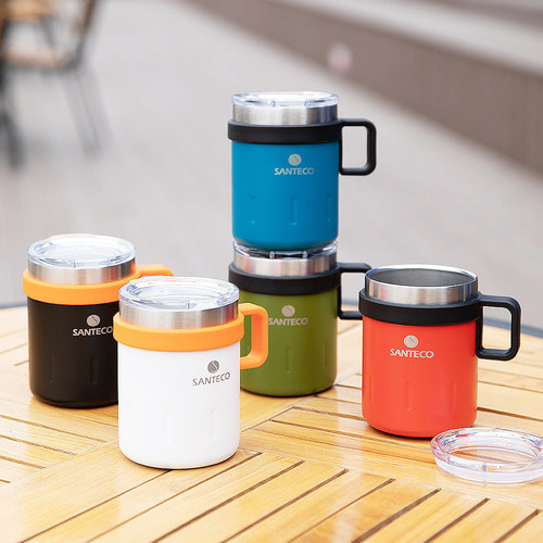 산테코 케미 보온보냉 이중진공 뚜껑 스텐머그컵 350ml, 오렌지레드, 1개 - 상세 이미지 2
