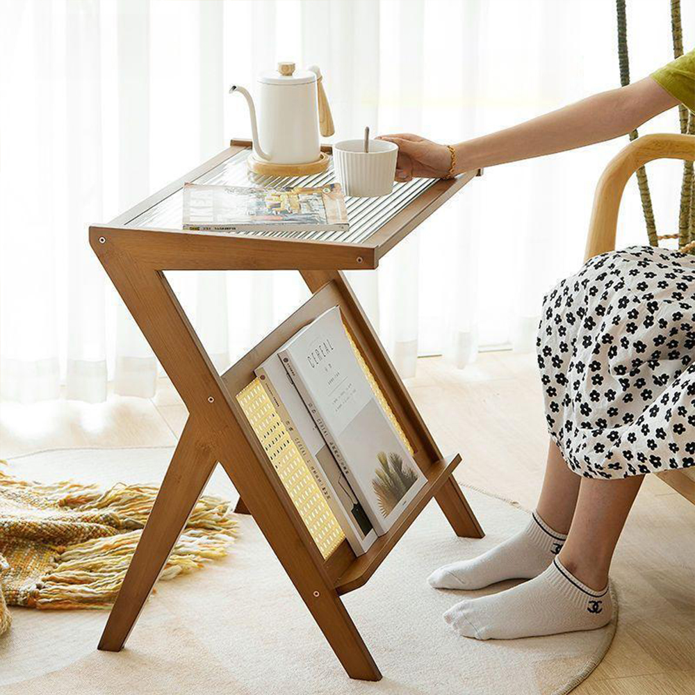 원목 라탄 사이드테이블 중형 모던 거실 쇼파 간이 미니 협탁 테이블