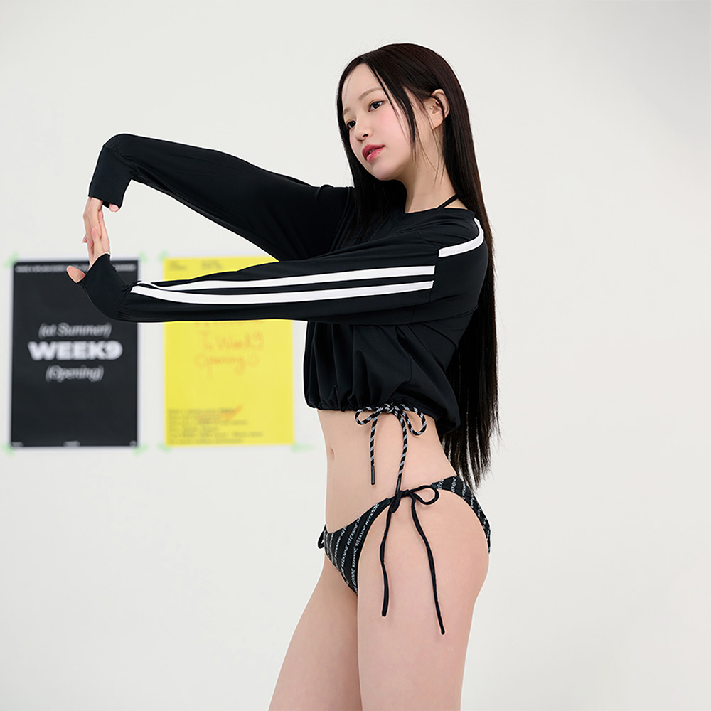 위크나인 크롭 래쉬가드 여자 워터파크 수영복 상의 긴팔 루즈핏 나인 스트링 - 상세 이미지 5