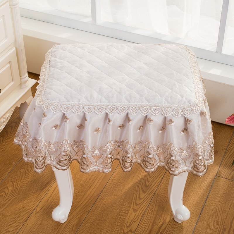 화장대의자 커버 레이스 쿠션 실크 패브릭 자수 포인트 제트 셔닐 블루 직사각형 35x75cm - 상세 이미지 4