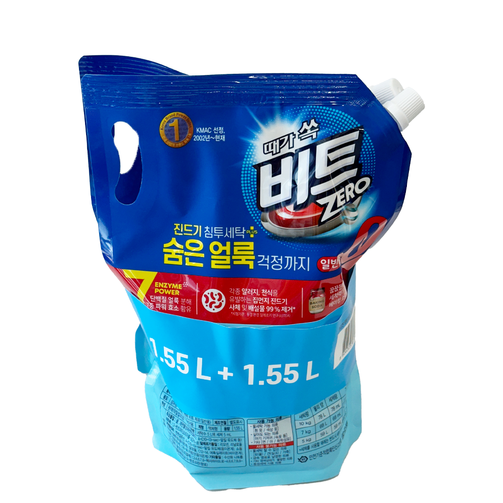 때가 쏙 비트 제로 리필 액체 세탁세제 일반형 1.55L x 2개 - 상세 이미지 3