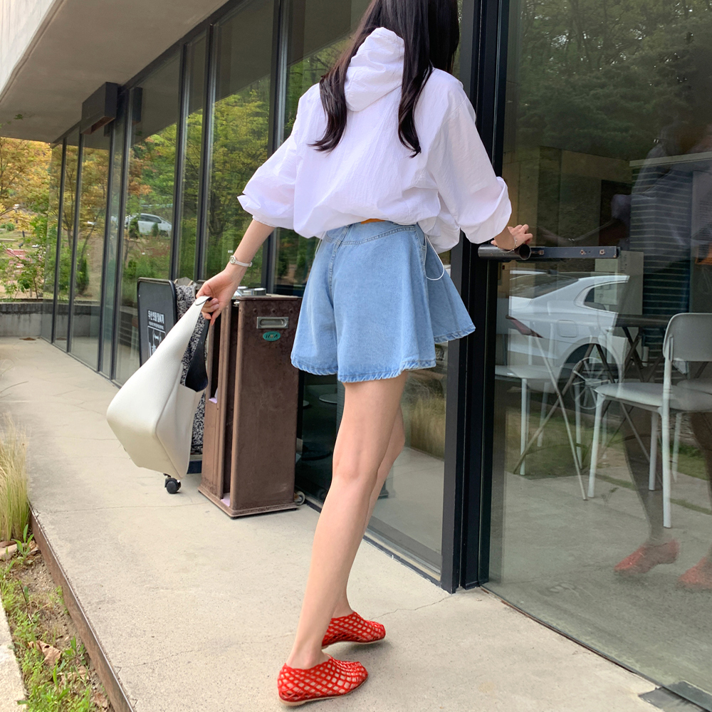 레이넌 스트링 와이드 데님 반바지 - 상세 이미지 3