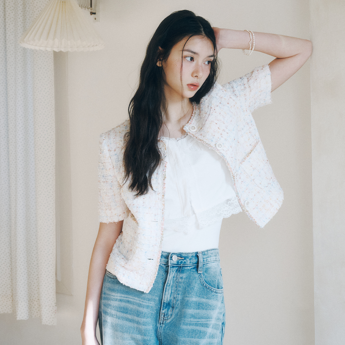 로엠 멀티 트위드 반팔 자켓 RMJKF25S11