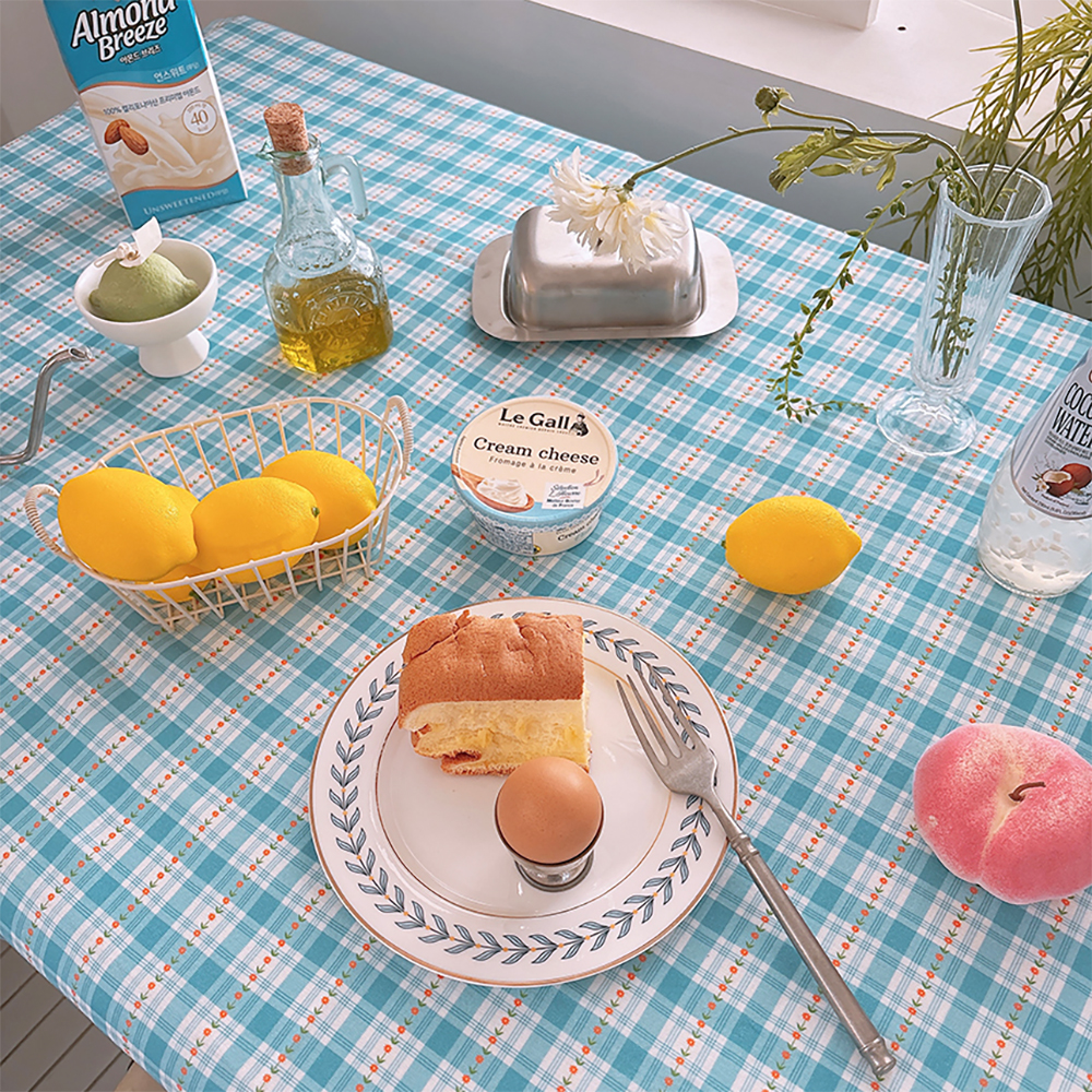 미니유 플라워 방수 식탁보 테이블보 사각 집들이 홈 파티 카페 공방 옐로우 95X110