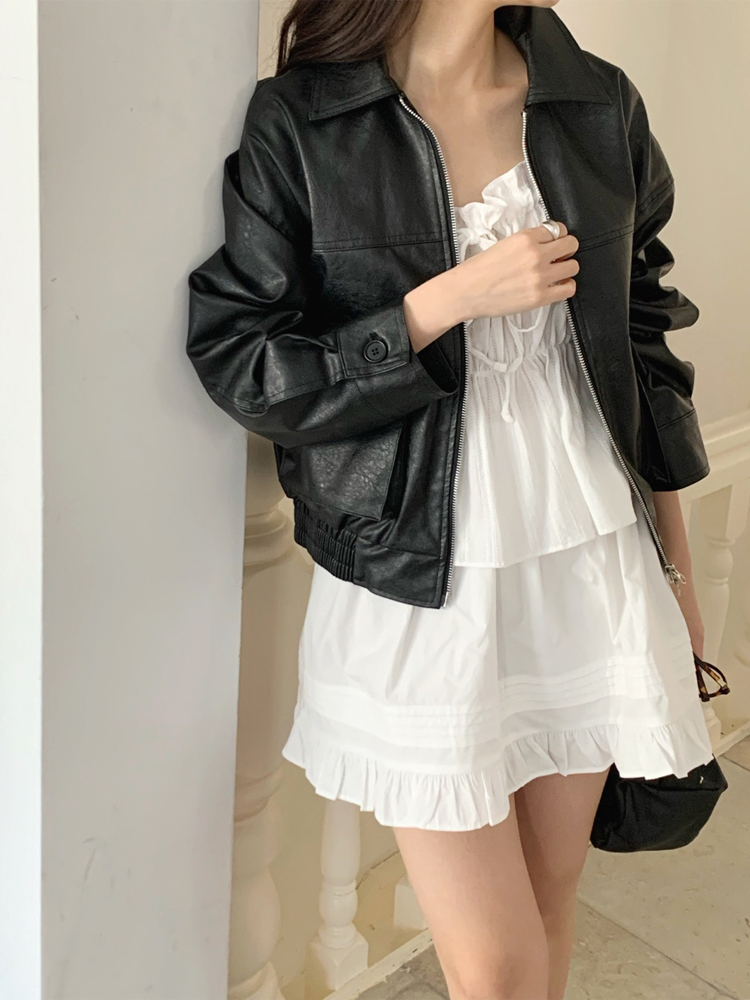 러블리 프릴 핀턱 밴딩 스커트 면 플레어스커트 A라인 치마 봄 여름 미니스커트 화이트 블랙 이미지 7