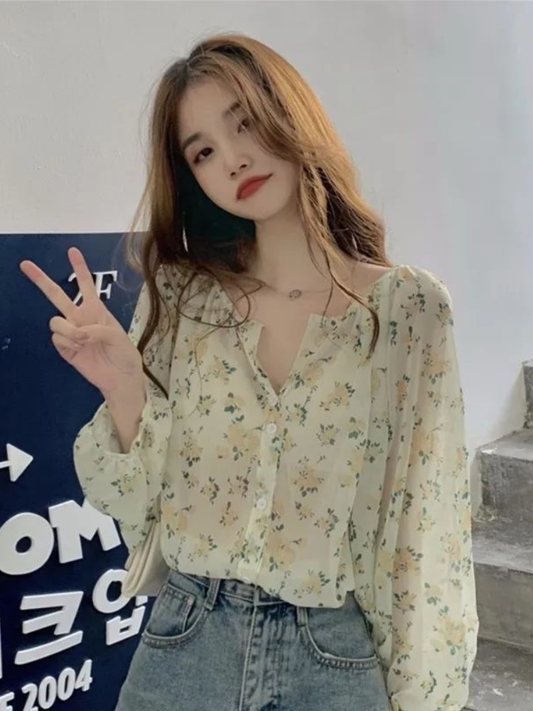 프렌치 꽃무늬 쉬폰 블라우스 - 상세 이미지 4