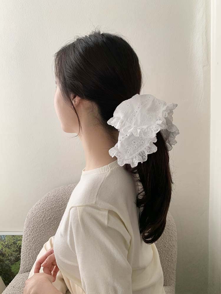 [자체제작] 아일렛 반다나 스크런치 - 스퀘어 사각 레이스 헤어스크런치 빅사이즈 곱창밴드 - 상세 이미지 5