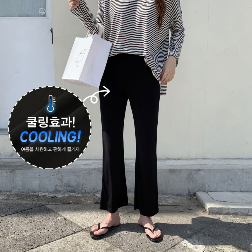 찰랑 쿨링 나팔 밴딩팬츠 하이웨스트 세미 부츠컷슬랙스 여자 여름팬츠 쿨 키작녀바지 빅사이즈