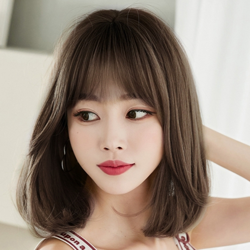내추럴 여자단발가발 전체 통가발 C컬 정수리 붙임머리 - 상품 이미지