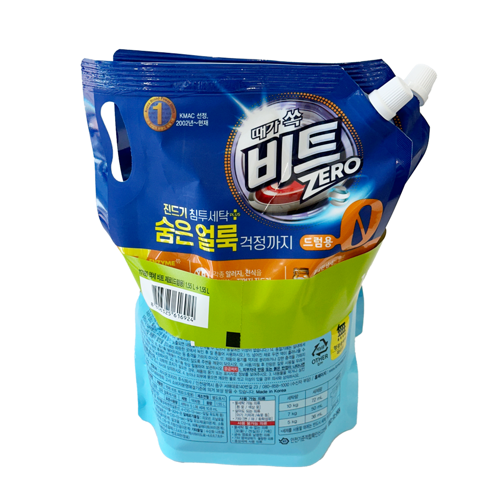 때가 쏙 비트 제로 액체 세탁세제 리필 드럼용 드럼세탁기세제 1.55L x 2개 - 상세 이미지 3