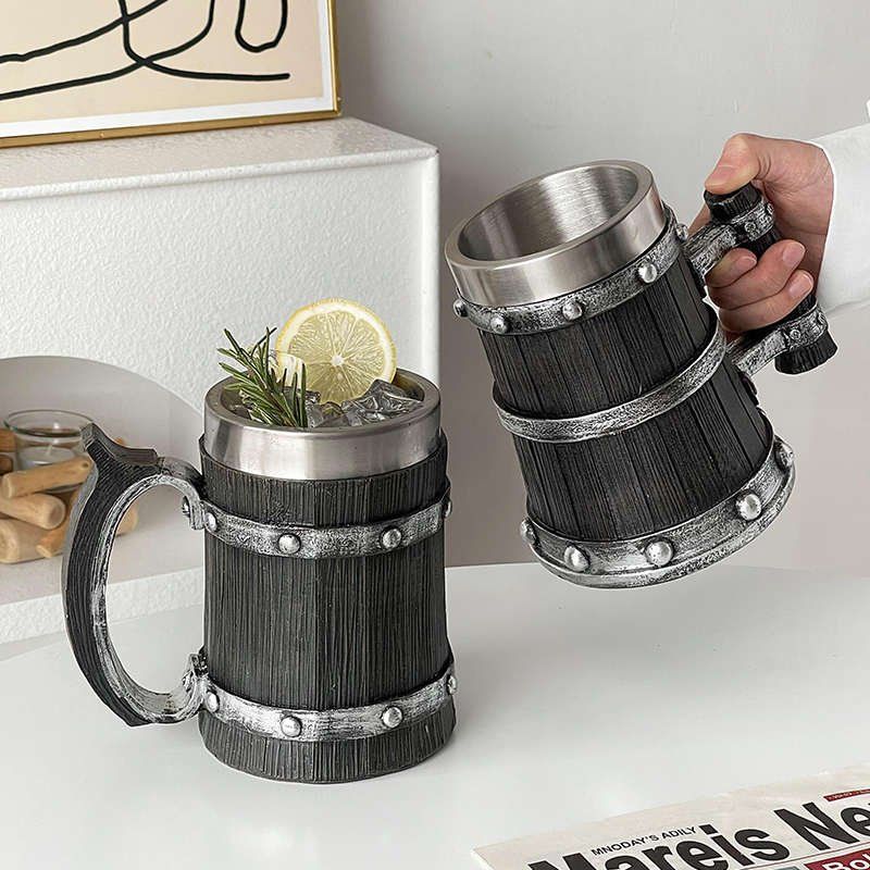 바이킹 맥주잔 생맥주 머그잔 통나무 북유럽 빈티지 A 바이킹잔 600ml - 메인 이미지