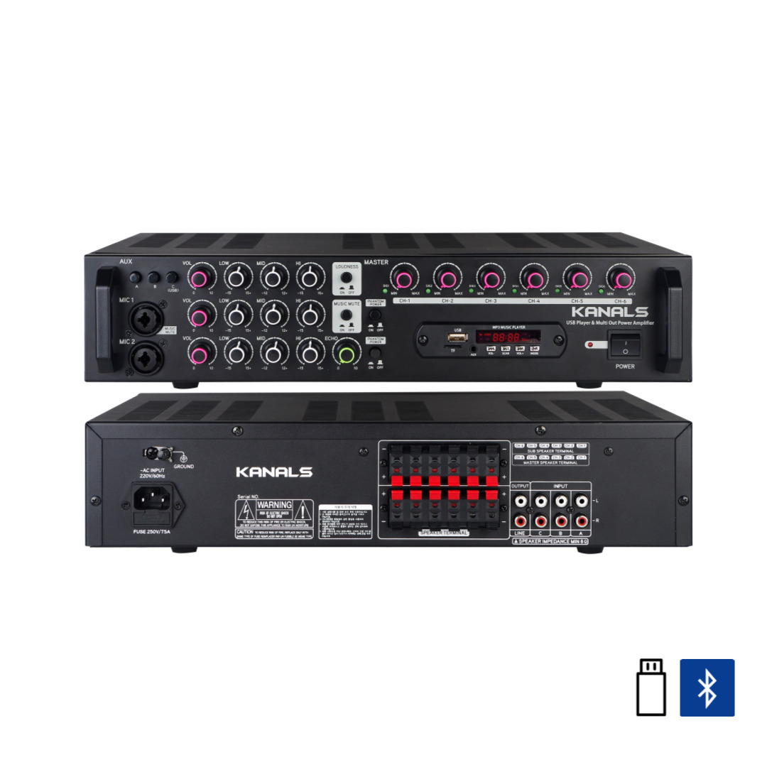 카날스 EMA-600N 6채널 600W USB 블루투스 매장 카페 PA앰프 - 상품 이미지