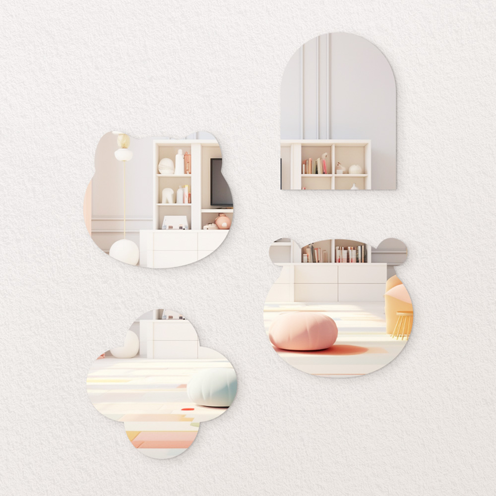 2mm 귀여운 아크릴거울 붙이는거울 곰돌이 무타공 안깨지는 화장대 욕실거울