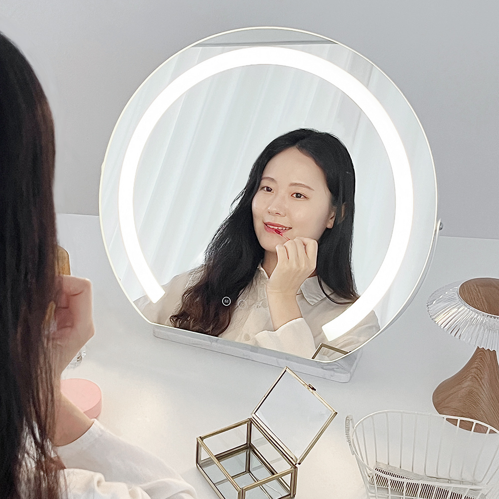 LED 라운드 화장대 거울 스탠드 원형 인테리어 거울