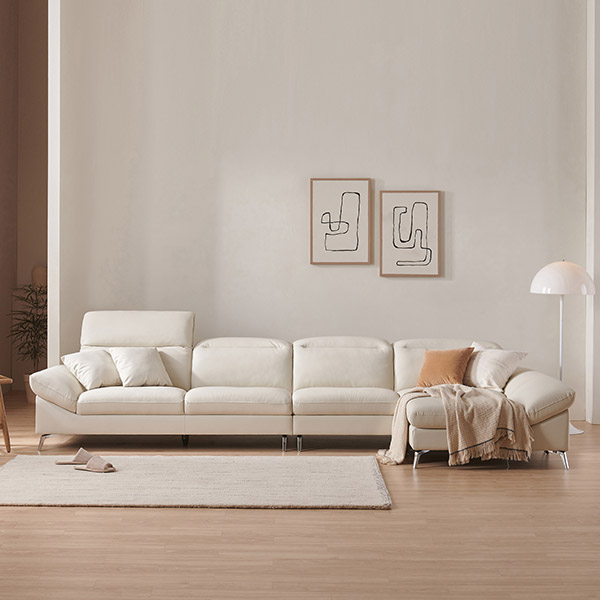 삼익가구 애버딘 헤드틸팅 천연면피 소가죽 소파 스툴포함, 아이보리, 6인용