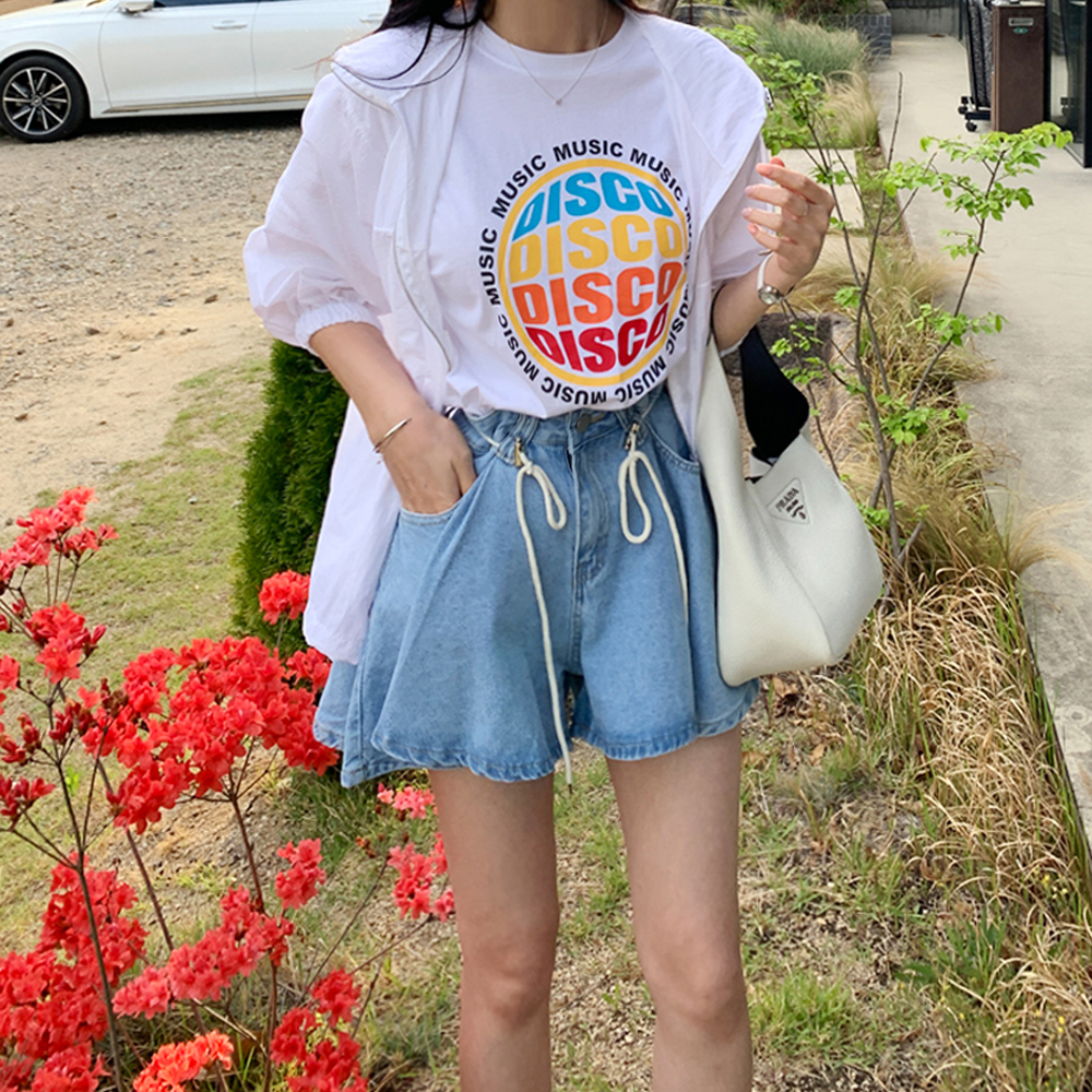 레이넌 스트링 와이드 데님 반바지 - 상세 이미지 2