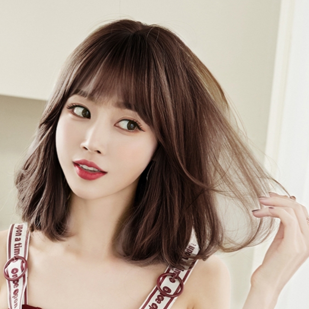 내추럴 여성 통가발 풍성한 C컬 중단발 가발 정수리 헤어피스 - 상품 이미지