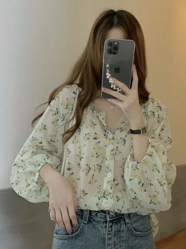 프렌치 꽃무늬 쉬폰 블라우스 - 상세 이미지 3