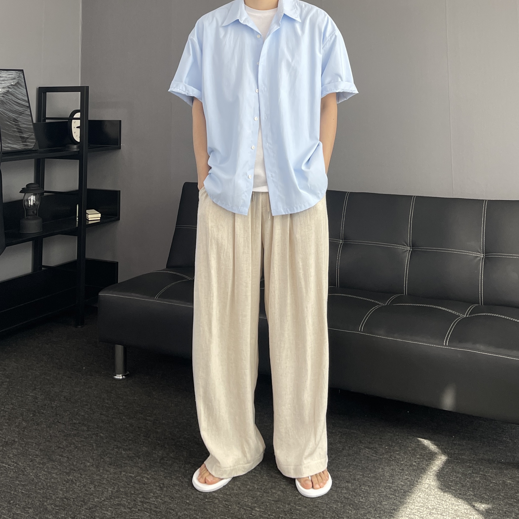 남자여름긴바지 남자린넨팬츠 린넨통바지 - 상세 이미지 4