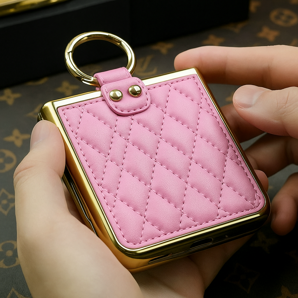 가죽 케이스 명품 범퍼 스트랩 지플립 핑크, 갤럭시Z 플립5 - 상품 이미지