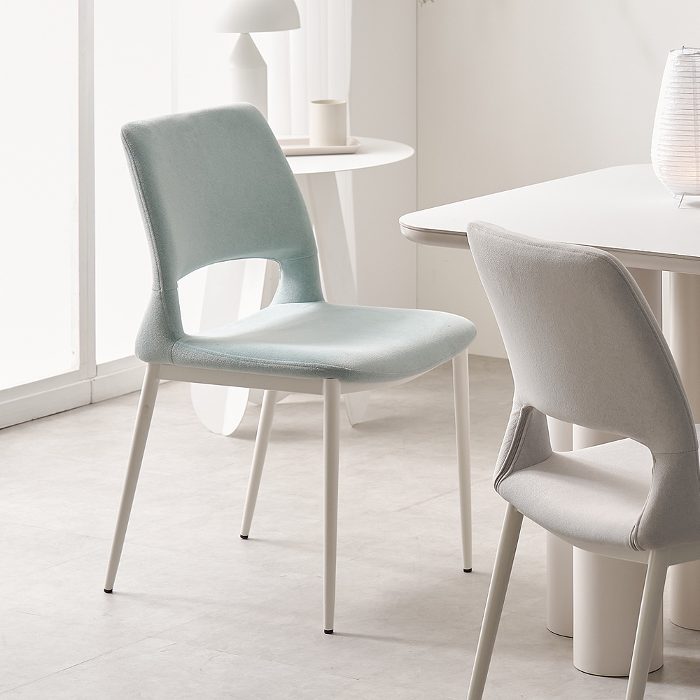 허리편한 식탁의자 화이트 테이블의자 패브릭 다이닝체어 아쿠아민트