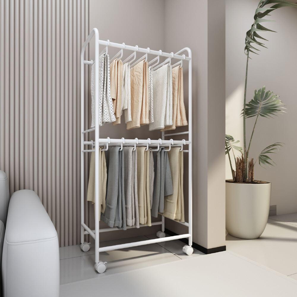 무베즈 평생쓰는 철제 2단 바지걸이 행거 이동식 튼튼한 드레스룸 행거