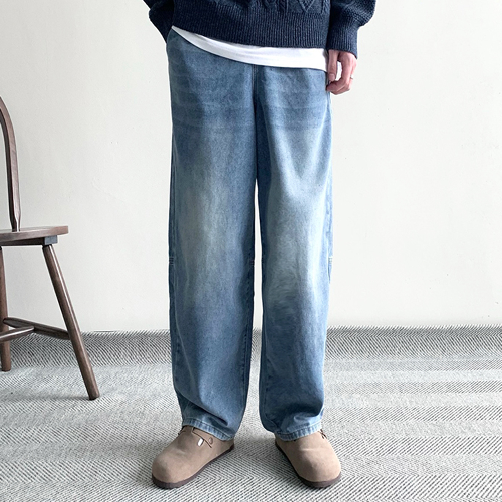 남자와이드청바지 밴딩청바지 진청바지 벌룬데님 - 메인 이미지